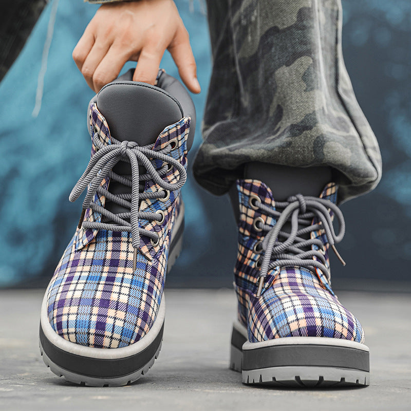 Herren Schnürstiefel mit kariertem Obermaterial und robustem Profil von