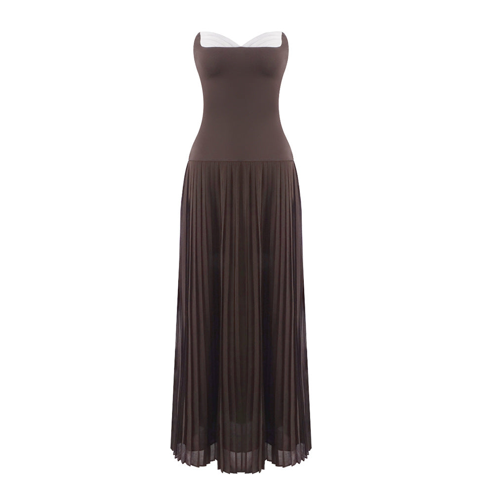 Damen Elegantes Maxikleid mit tiefem V-Ausschnitt und fließendem Rock R&B