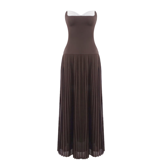 Damen Elegantes Maxikleid mit tiefem V-Ausschnitt und fließendem Rock R&B