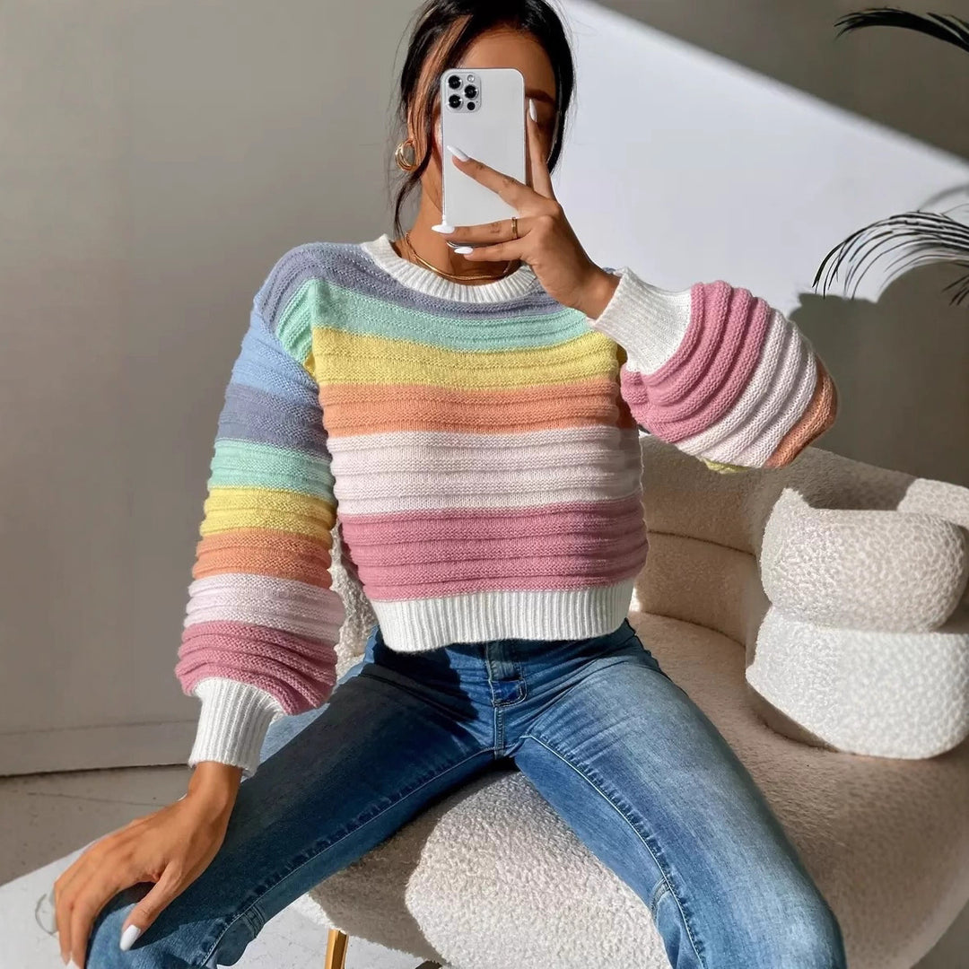 Damen Modischer Strickpullover mit Volumenärmel und Randdetails R&B