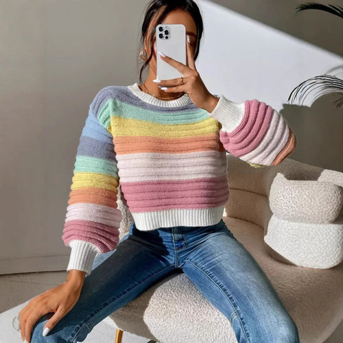 Damen Modischer Strickpullover mit Volumenärmel und Randdetails R&B