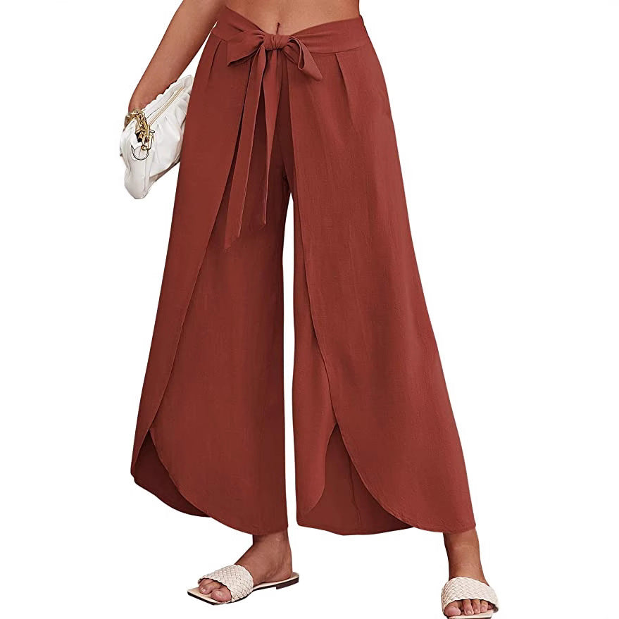 Damen Weite Sommerhose aus leichtem, atmungsaktivem Stoff mit Bindegürtel R&B