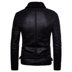 Herren Bikerjacke aus hochwertigem Kunstleder mit weichem Fleecekragen