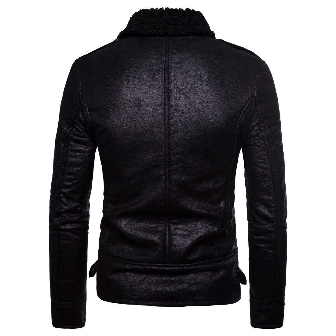 Herren Bikerjacke aus hochwertigem Kunstleder mit weichem Fleecekragen