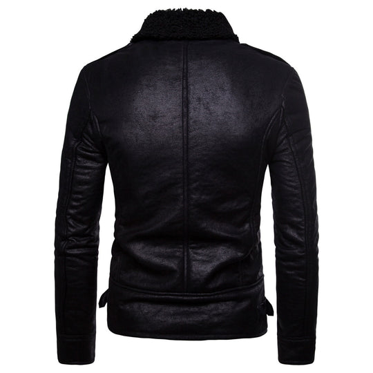 Herren Bikerjacke aus hochwertigem Kunstleder mit weichem Fleecekragen R&B