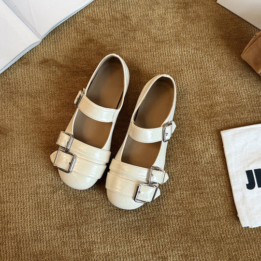 Damen Mary Jane Ballerinas mit Doppelriemen und modischem Schnallenverschluss R&B