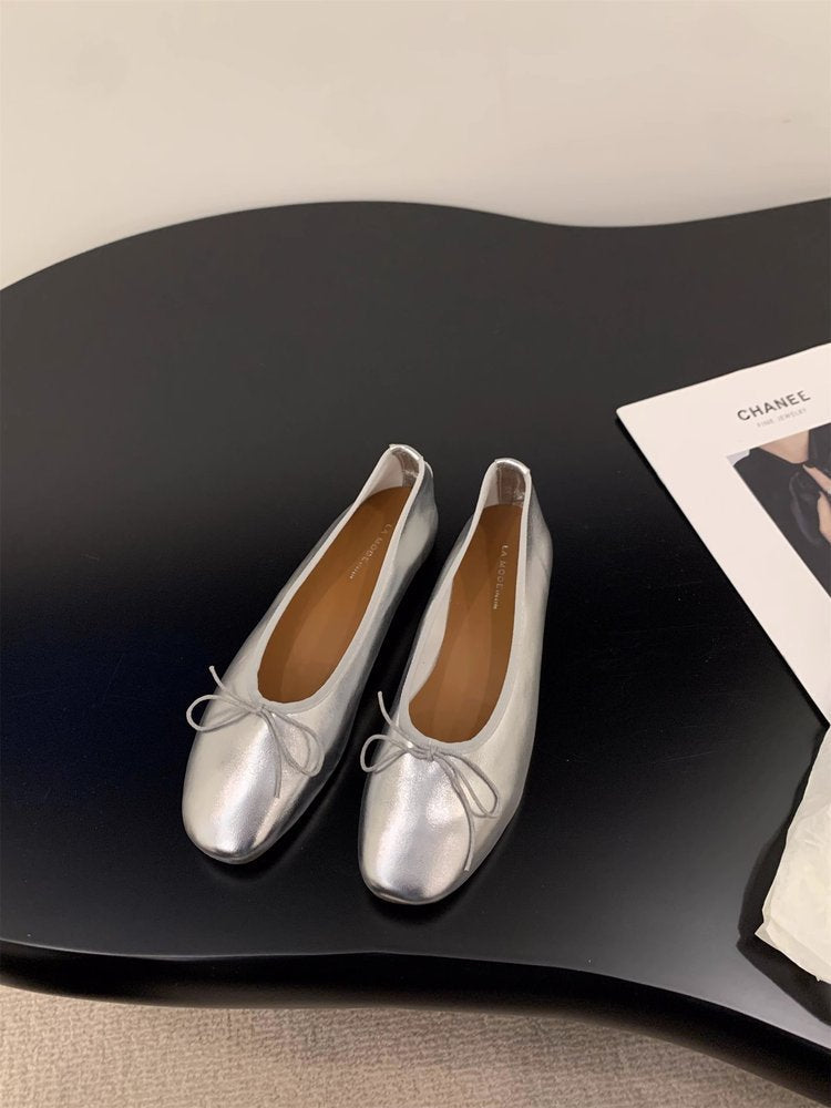 Damen elegante Ballerinas aus hochwertigem Kunstleder mit dekorativem Schleifenakzent R&B