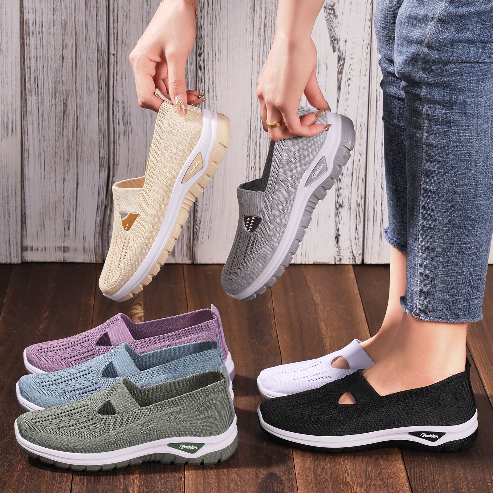 Damen Atmungsaktive Freizeit-Sneaker mit flexiblem Einstieg und rutschfester Sohle R&B
