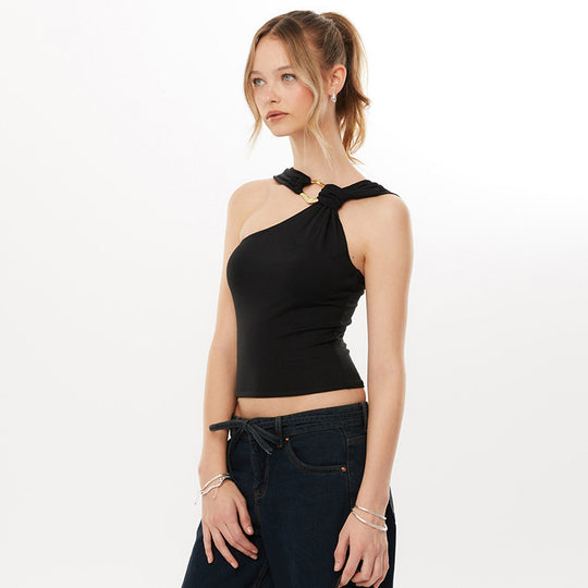 Damen asymmetrisches Trägershirt mit dekorativer Ringverzierung R&B