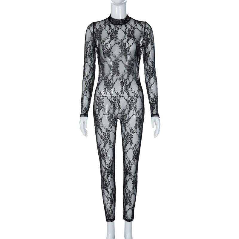 Damen Langärmliger Body mit floraler Spitze R&B