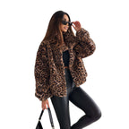 Damen Kunstpelz Leopardenmuster Jacke