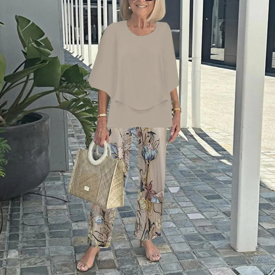 Damen nan Lagen-Tunika mit Cape-Ärmeln und knöchellanger Geradebeinhose mit Grafikprint R&B
