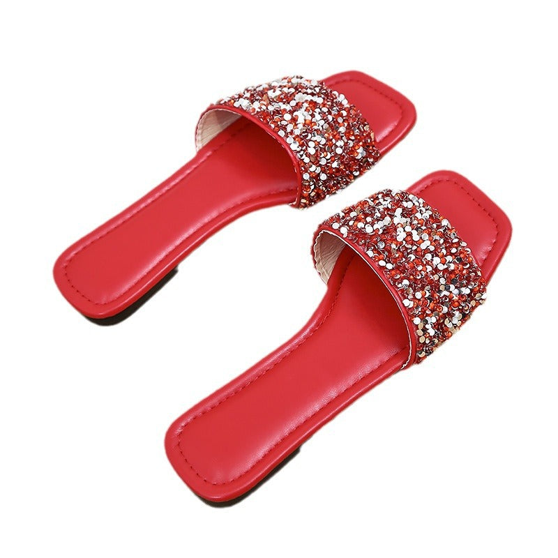 Damen Glamouröse Slide-Sandalen mit glitzerndem Riemen und komfortablem Fußbett R&B