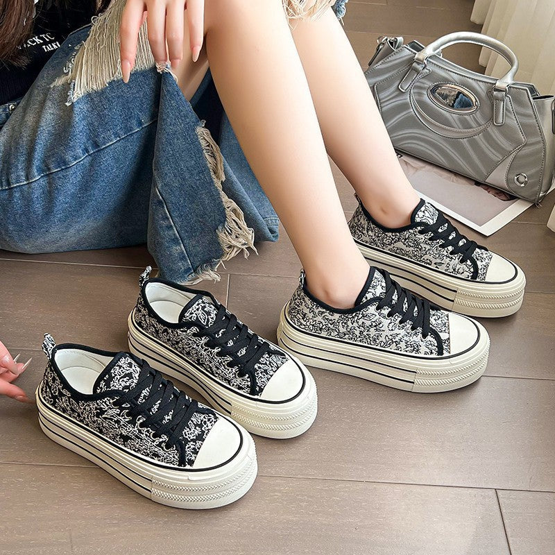 Damen Plateausneaker mit kreativem Muster und stabiler Gummisohle R&B