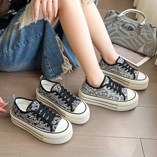 Damen Plateausneaker mit kreativem Muster und stabiler Gummisohle R&B
