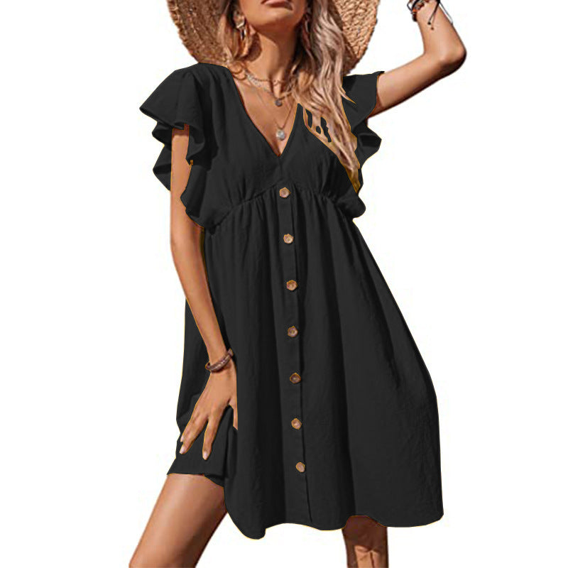 Damen Luftiges Sommerkleid mit verspielten Rüschendetails und Knopfverschluss R&B
