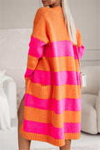Damen lässiger Strickmantel mit großen Streifen R&B