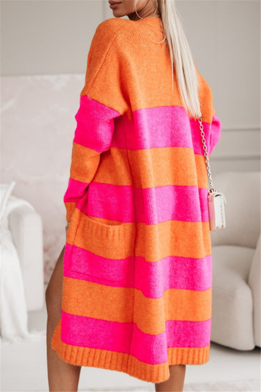 Damen lässiger Strickmantel mit großen Streifen R&B