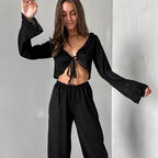 Damen Lässiges Lounge-Set mit cropped Oberteil und weit geschnittenen Hosen R&B