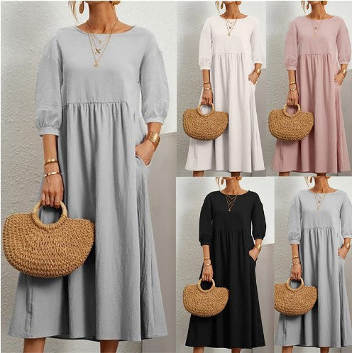 Damen Freizeitmaxikleid mit luftigen Ärmeln und seitlichen Taschen R&B