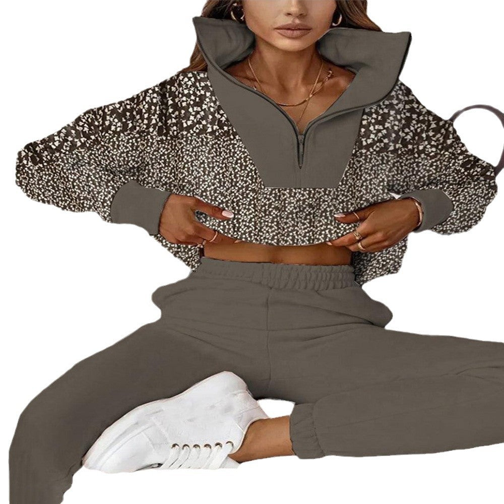 Damen nan kurzes Sweatset mit halbem Reißverschluss, hohem Stehkragen und hochgeschnittener Jogginghose R&B