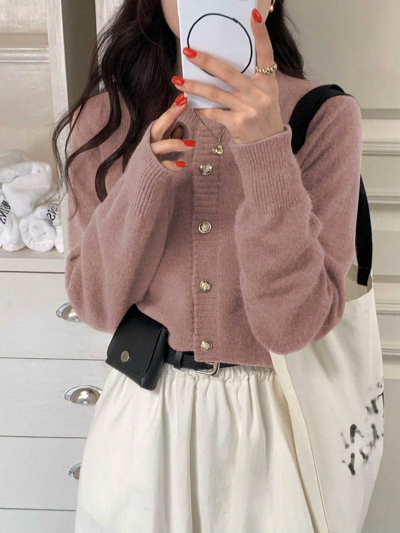 Damen Modischer Strickcardigan mit Knopfleiste und feiner Rippstruktur