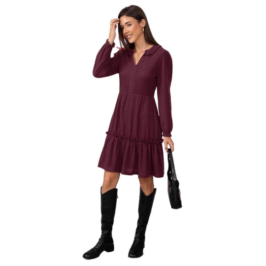 Damen Lockeres Freizeitkleid mit Rüschendetails und eleganter Knopfleiste R&B