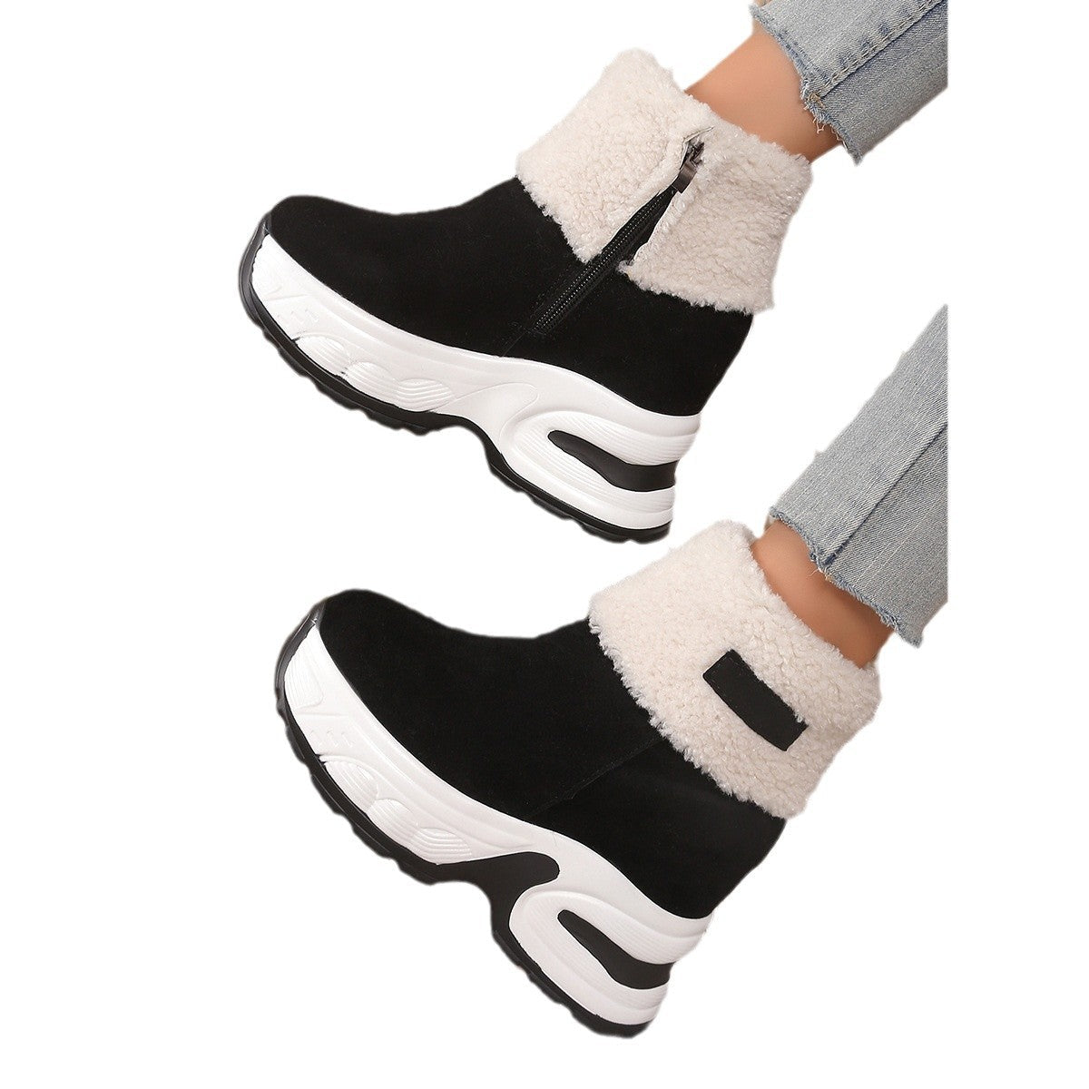 Damen Trendige Fleece-Stiefel mit Keilabsatz R&B
