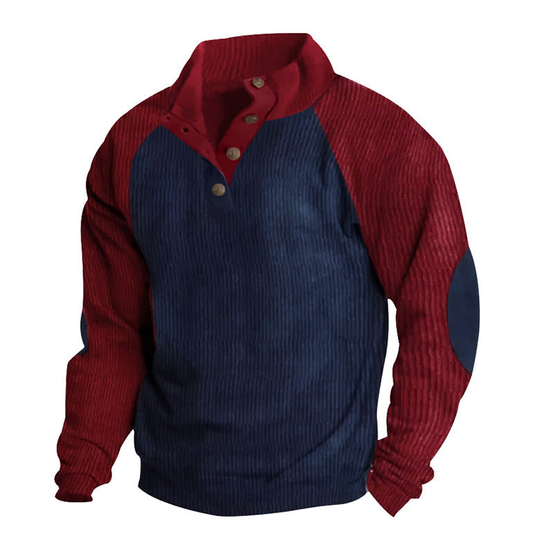 Herren strukturiertes Pullover-Shirt mit Knopfleiste details R&B