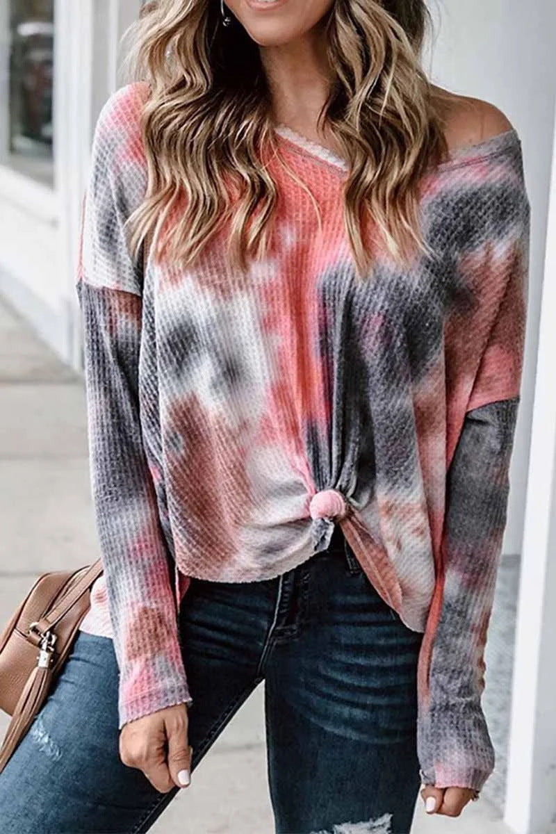 Damen lässiges Oversized Oberteil mit Spitzenhemd Detail und modischem Knoten R&B