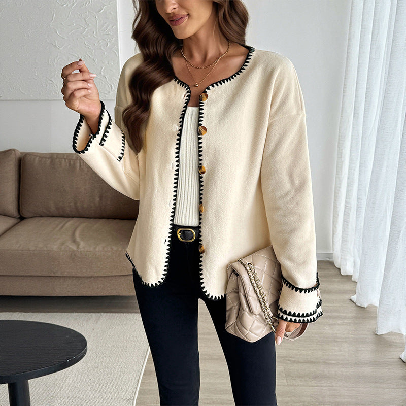 Damen modischer Cardigan mit kontrastierendem Abschluss R&B