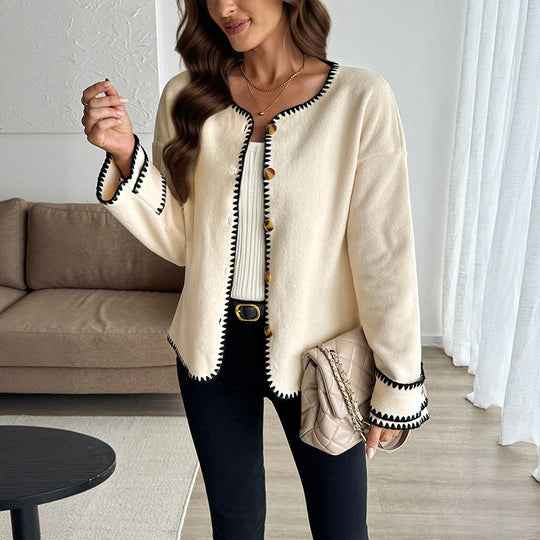 Damen modischer Cardigan mit kontrastierendem Abschluss R&B