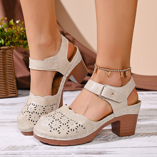 Damen Clogs mit floralem Lochdesign und komfortablem Absatz R&B