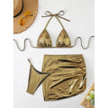 Damen Glänzender Triangel-Bikini mit Raffung und verspieltem Rock R&B