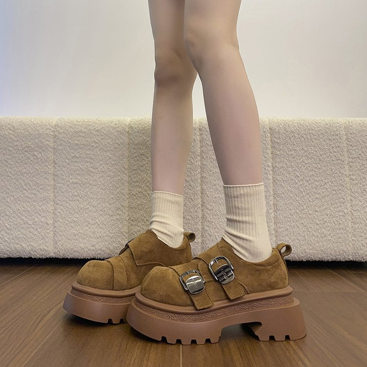 Damen modische Schnürschuhe mit klobiger Gummisohle und auffälligen Schnallen R&B