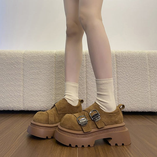 Damen modische Schnürschuhe mit klobiger Gummisohle und auffälligen Schnallen R&B