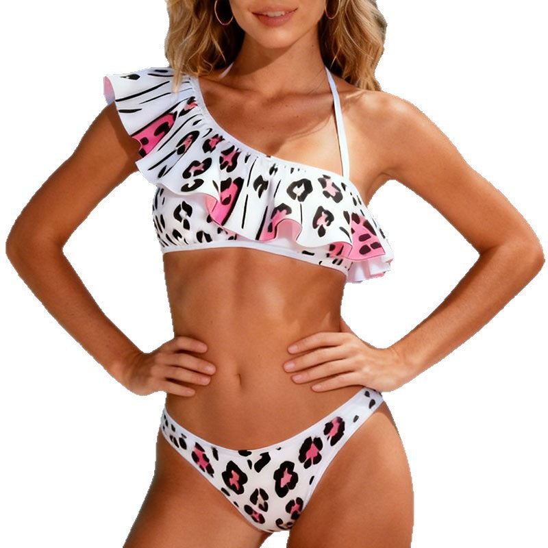 Damen Asymmetrischer Bikini mit fließenden Rüschen R&B