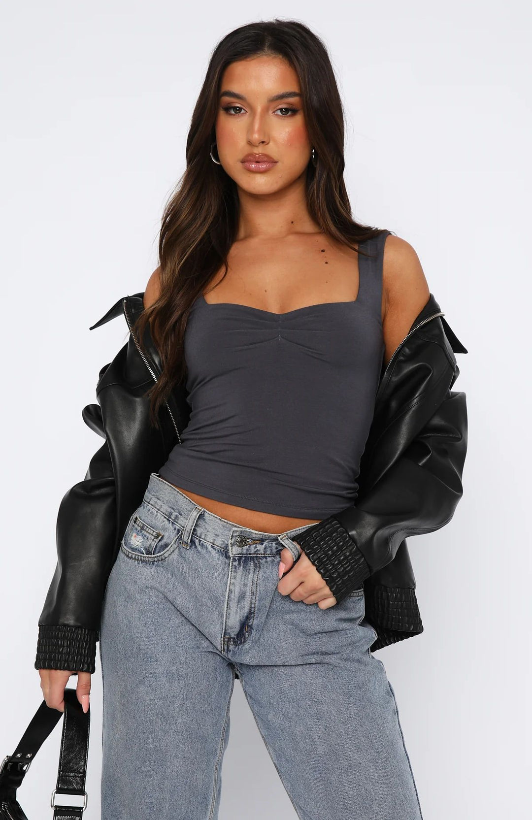 Damen Crop-Top mit gerafftem Detail und quadratischem Ausschnitt R&B