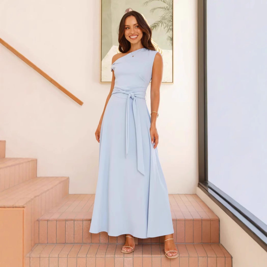 Damen Maxikleid mit schickem asymmetrischen Ausschnitt und eleganter Schleife R&B
