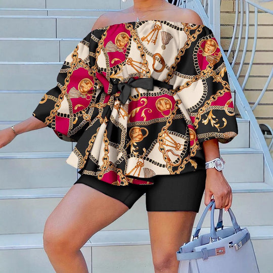 Damen Kaftan mit Gürtel und chicem Motiv R&B