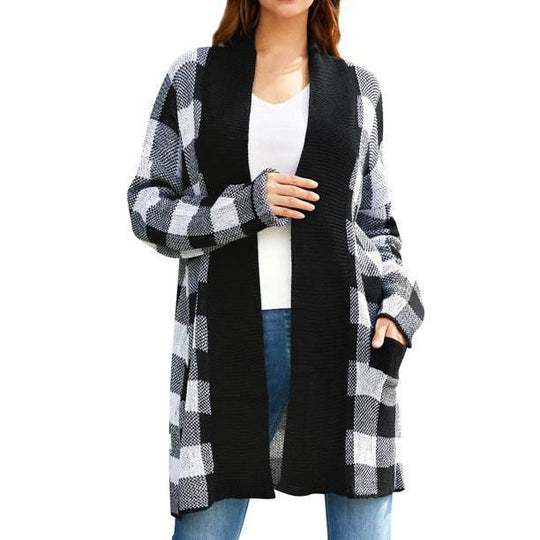 Damen Gemusterter Strickcardigan mit offenem Schnitt und langen Ärmeln R&B