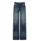 Damen Weite Jeans im Vintage-Stil mit hohem Bund und modischen Steppnähten R&B
