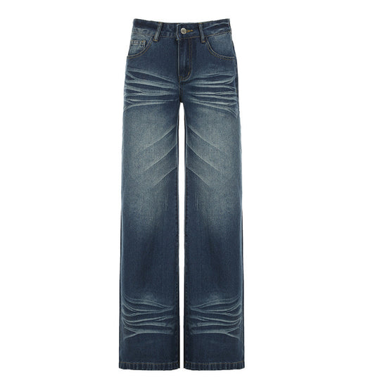 Damen Weite Jeans im Vintage-Stil mit hohem Bund und modischen Steppnähten R&B