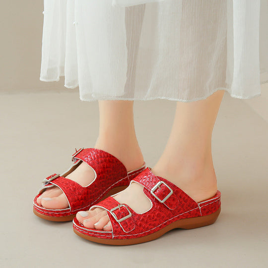 Damen modische Riemchen-Pantoletten mit eleganten Schnallen R&B