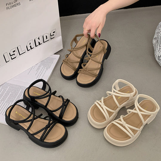Damen elegante Plateau-Sandalen mit stylishen geschlungenen Riemen R&B