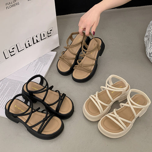 Damen elegante Plateau-Sandalen mit stylishen geschlungenen Riemen R&B
