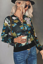 Damen Blütenmuster Freizeitjacke mit Reißverschluss und elastischen Bündchen R&B