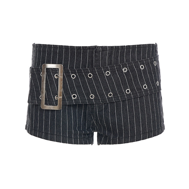 Damen modische Shorts mit breitem Gürtel und dekorativen Ösen R&B