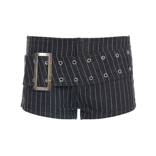 Damen modische Shorts mit breitem Gürtel und dekorativen Ösen R&B