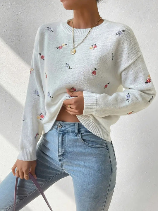 Damen kuscheliger Strickpullover mit floralem Motiv R&B